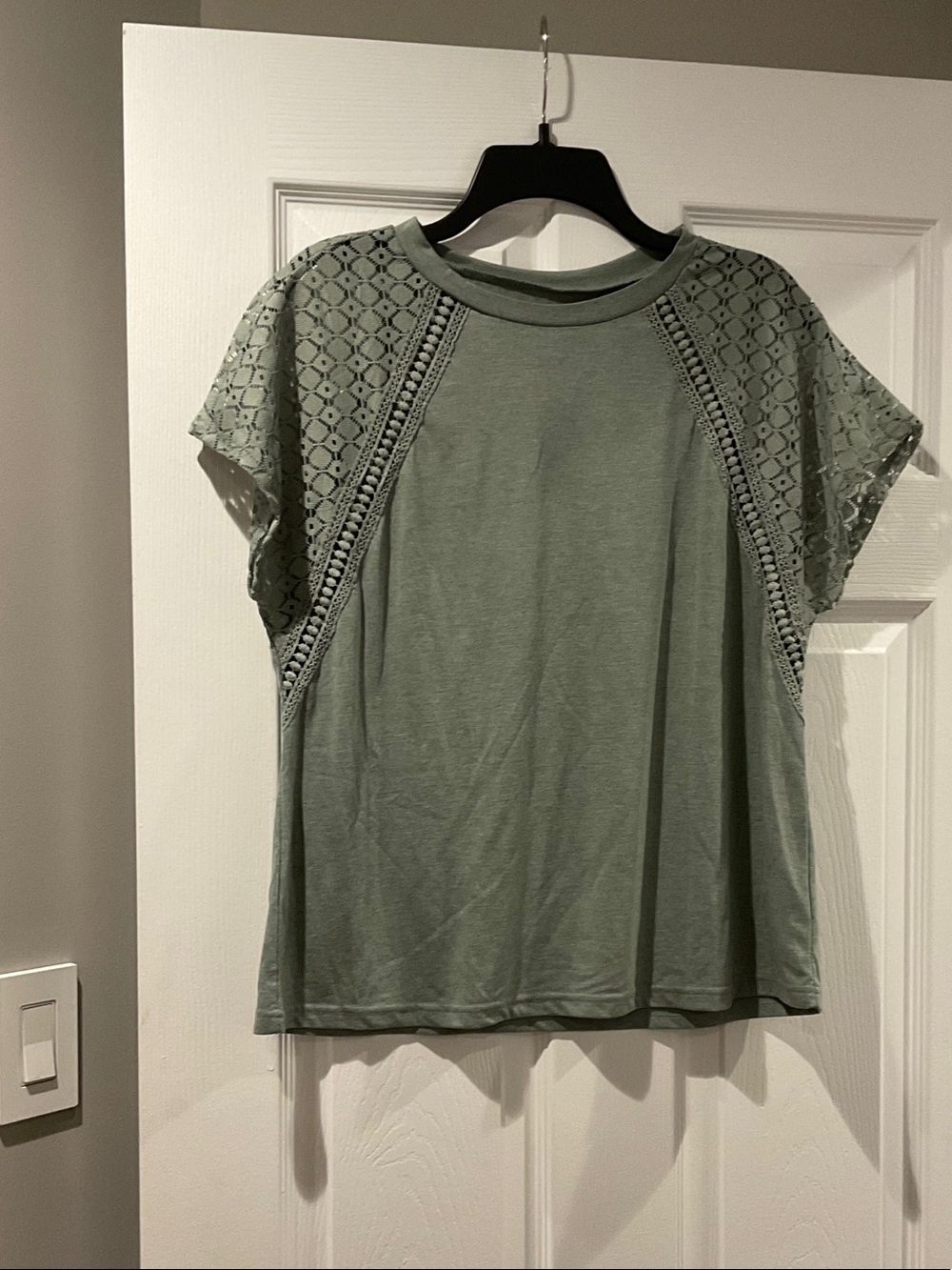 Lace Sleeve Women's Top in Sage Green